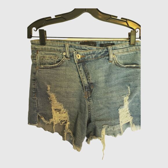 Women’s Jean Shorts Kendall Kylie Size 7 The Icon Short Asymmetrical Fly 28 - Picture 1 of 11